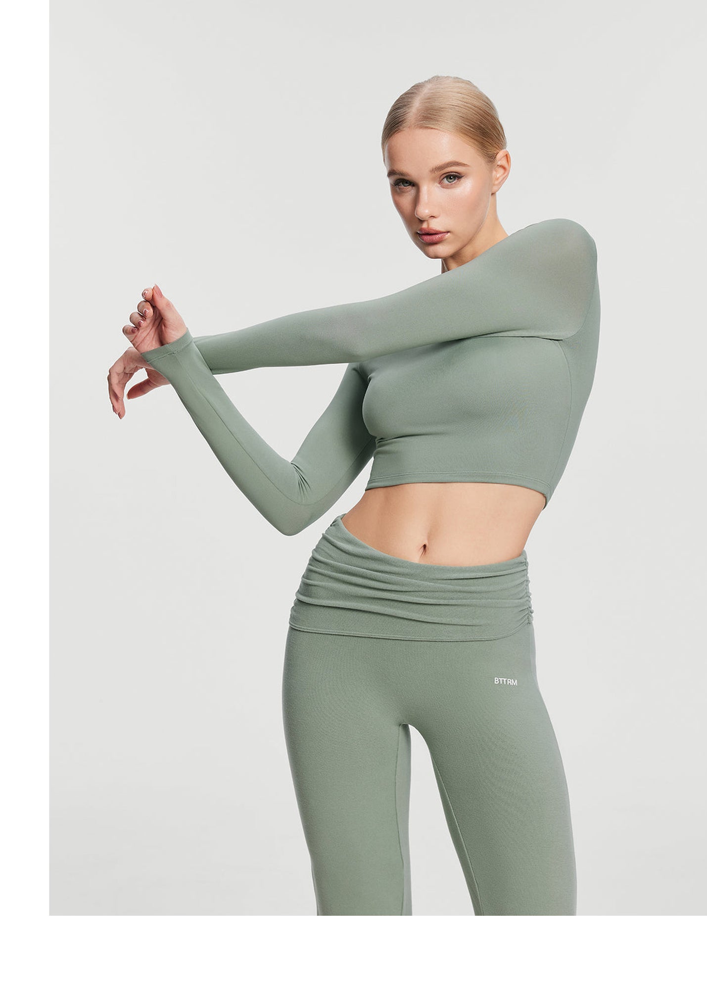 Cropped Round Neck Top | Sage Green