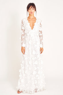 White lace long sleeve gown.