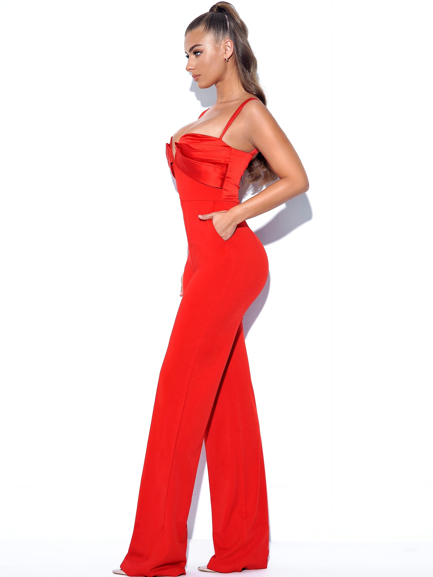 Onika Satin and Crepe Jumpsuit | Red