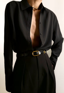 Mija Tip Belt | Black Croco & Gold