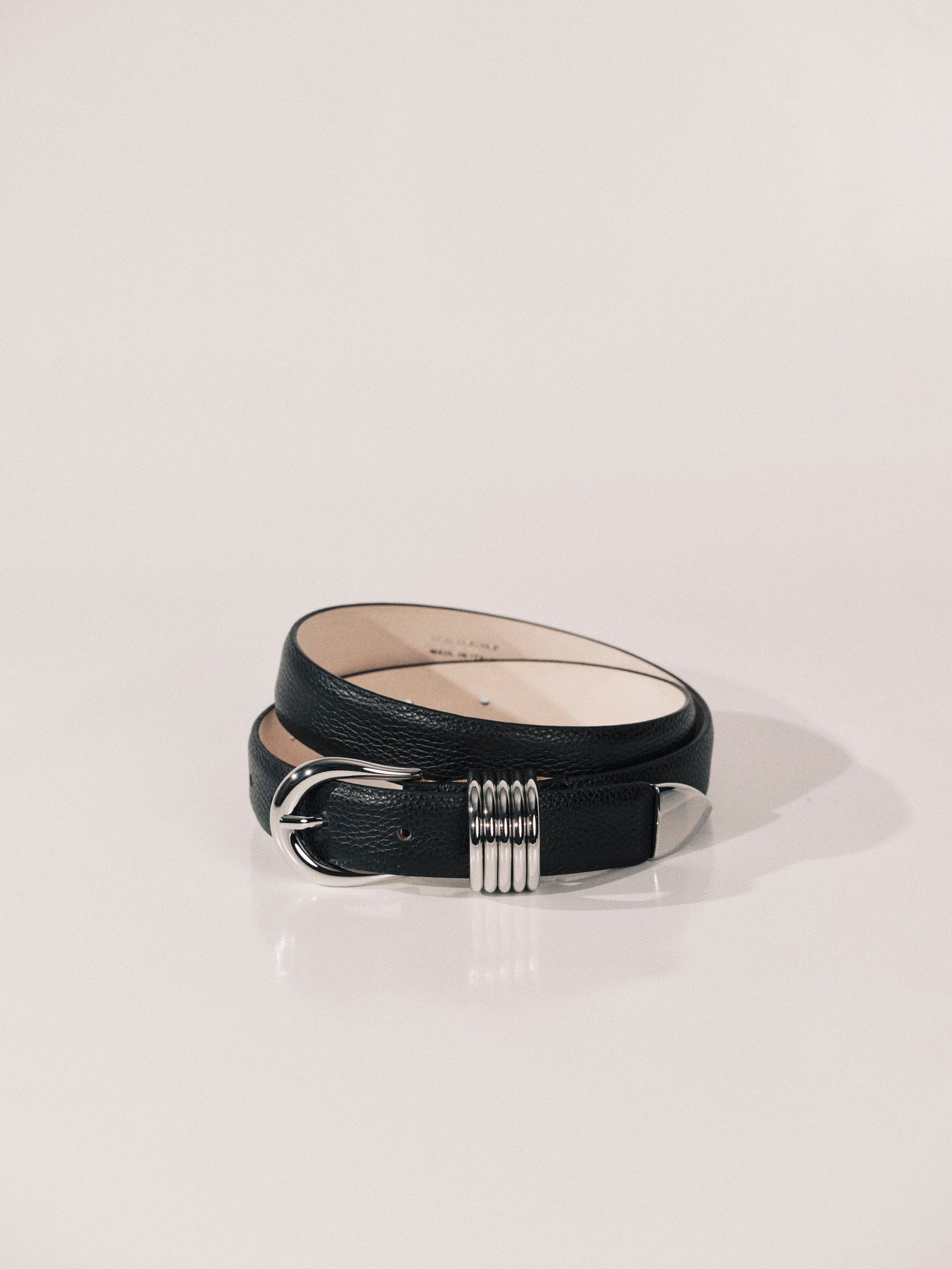 Hollyhock Leather Belt | Black Pebble & Silver