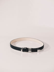 Hollyhock Leather Belt | Black Pebble & Silver