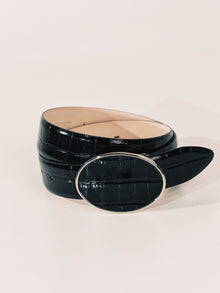 Flint Belt | Black Croco & Silver
