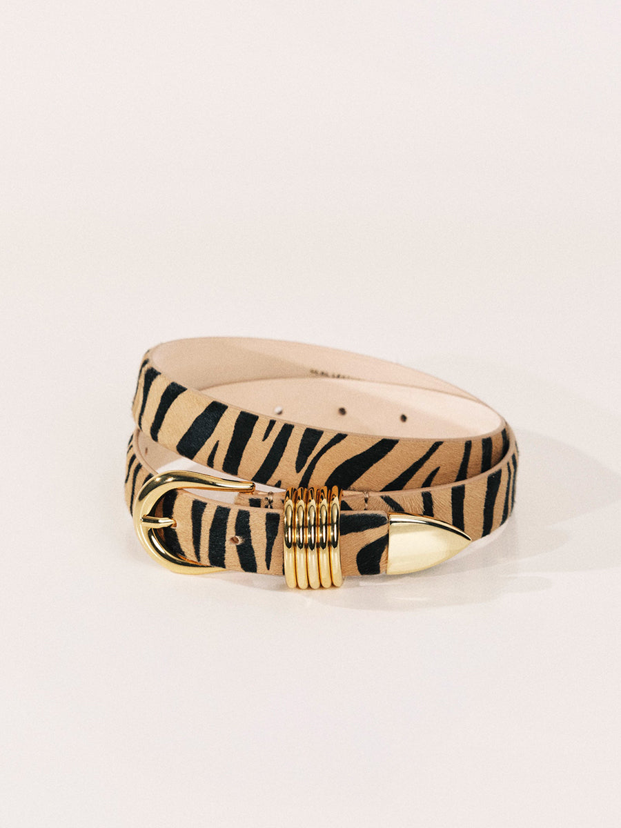 Hollyhock Calf Hair Belt | Zebra & 24K Gold