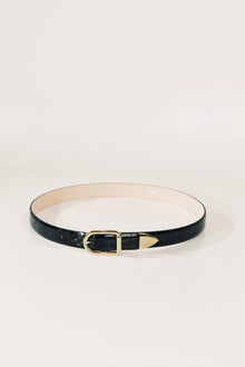 Mija Tip Belt | Black Croco & Gold