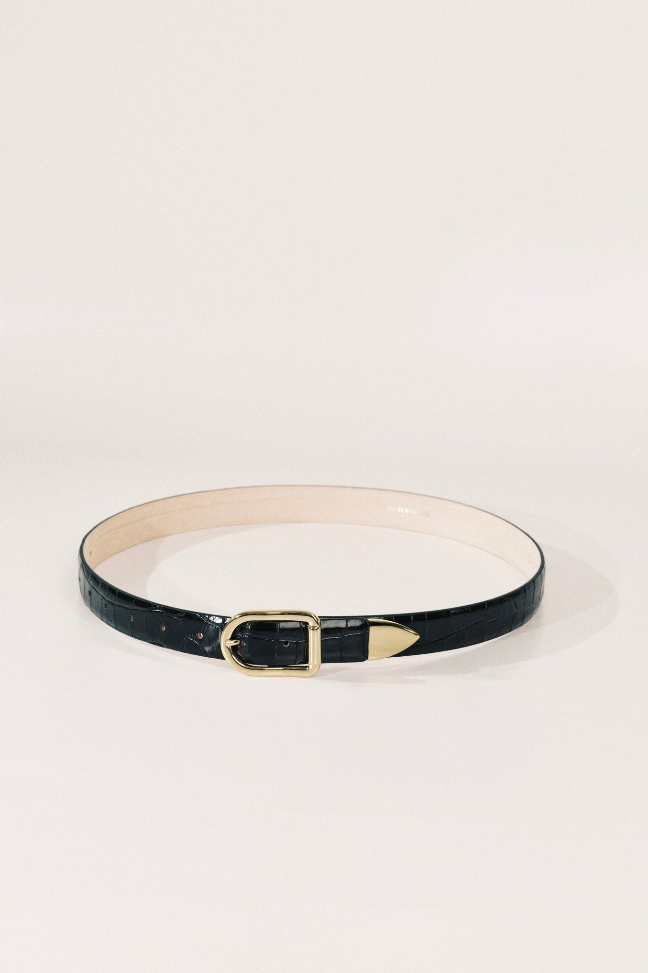 Mija Tip Belt | Black Croco & Gold