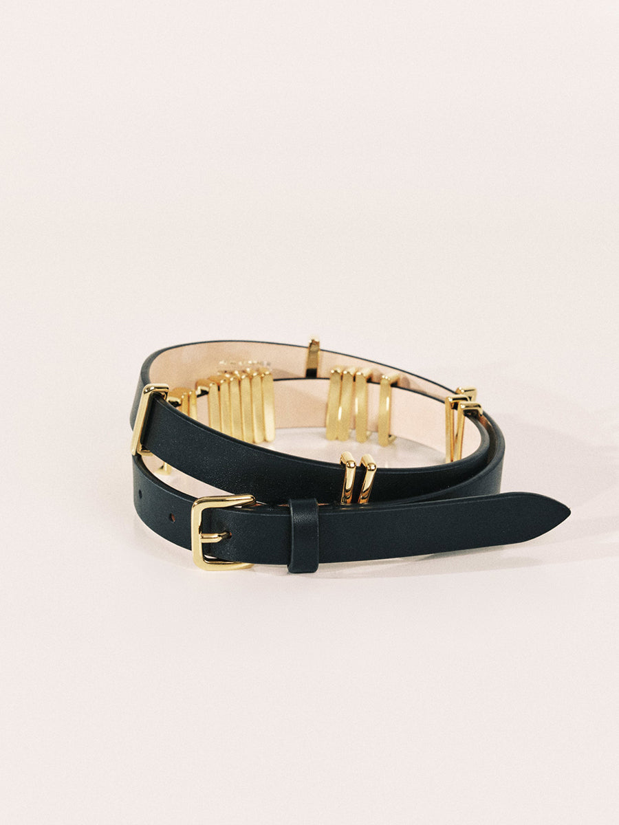 Richa Single Wrap Belt | Black & 24K Gold