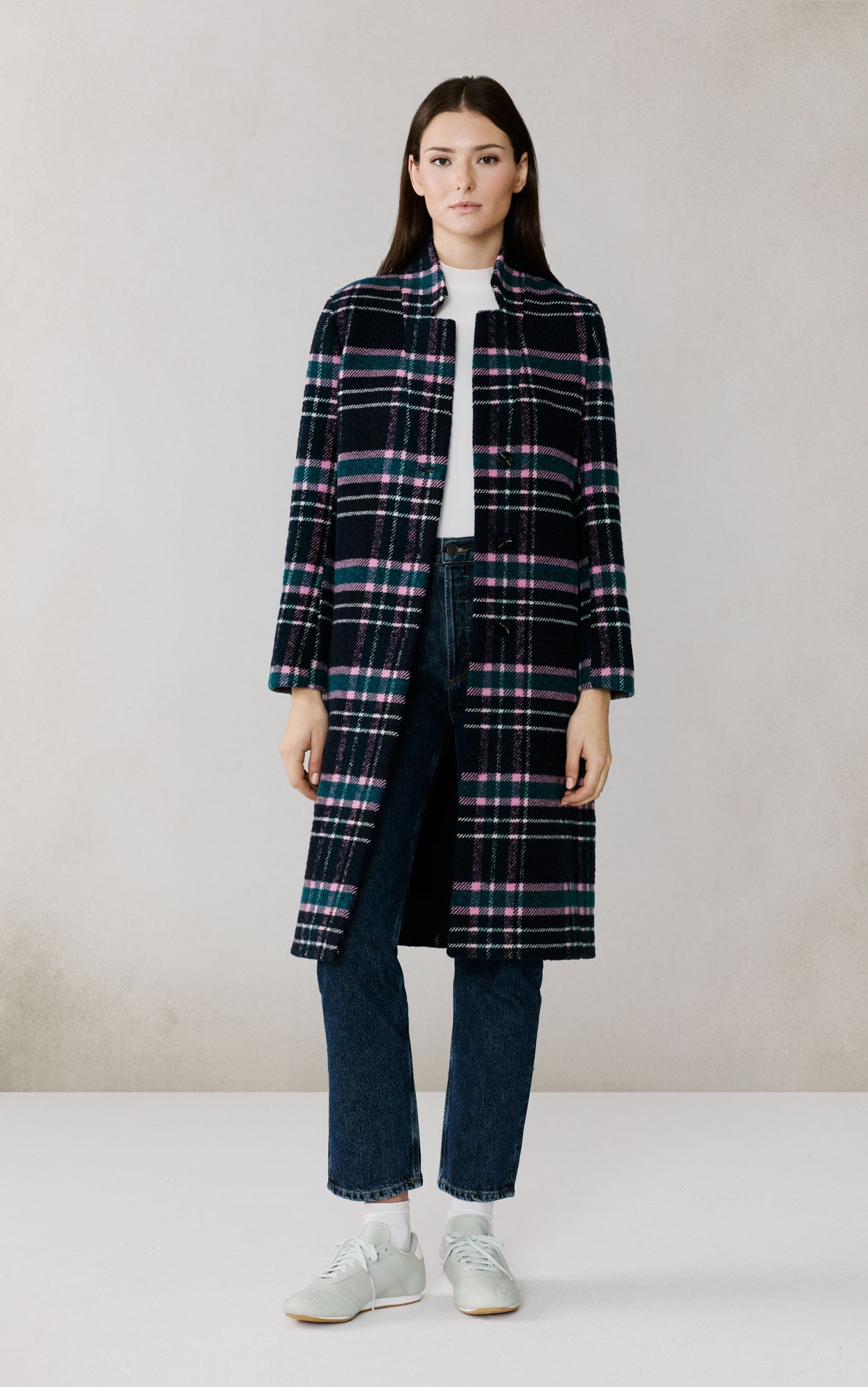 Diane-C Plaid Midi Coat In Wool | Indigo Multi