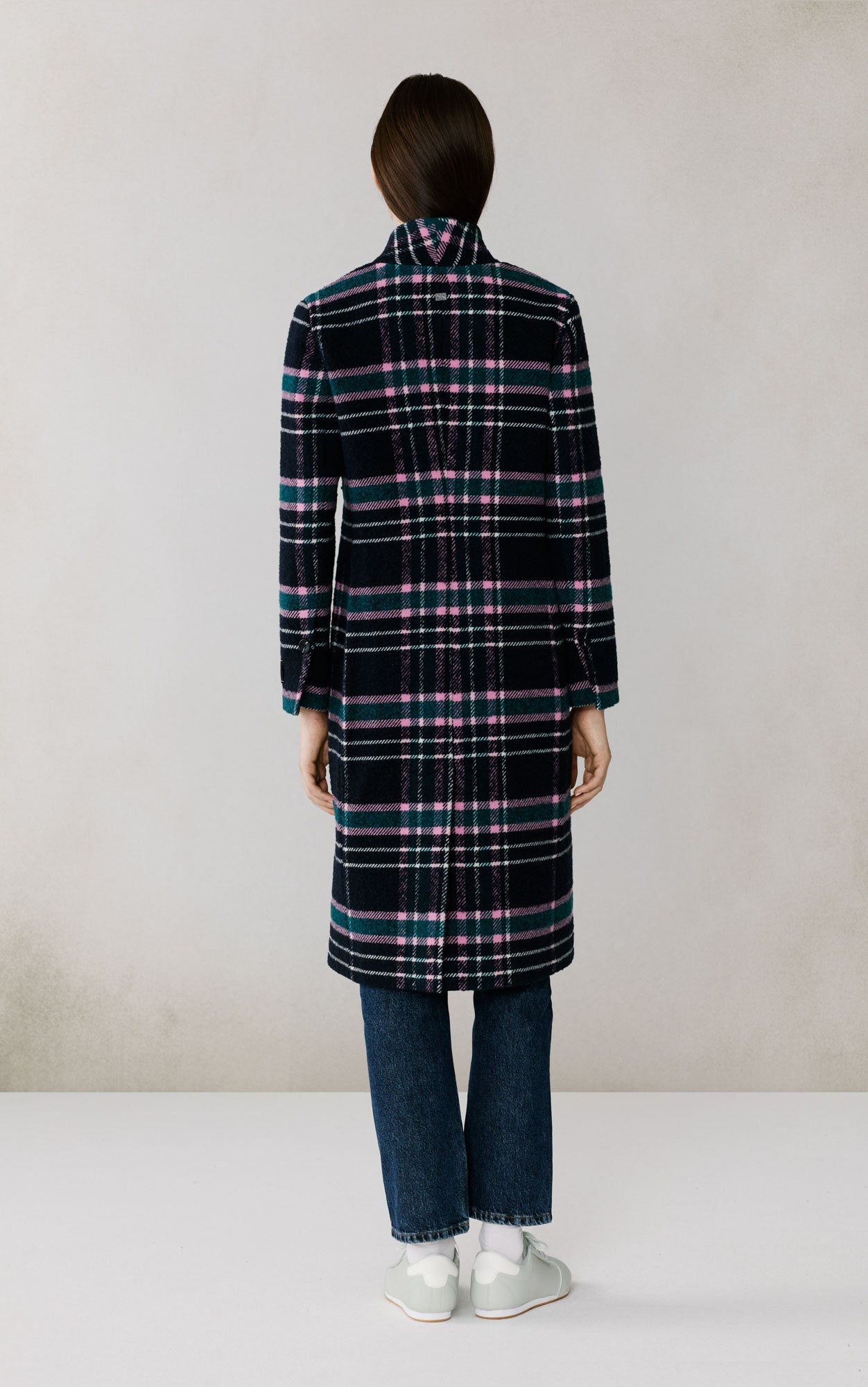 Diane-C Plaid Midi Coat In Wool | Indigo Multi