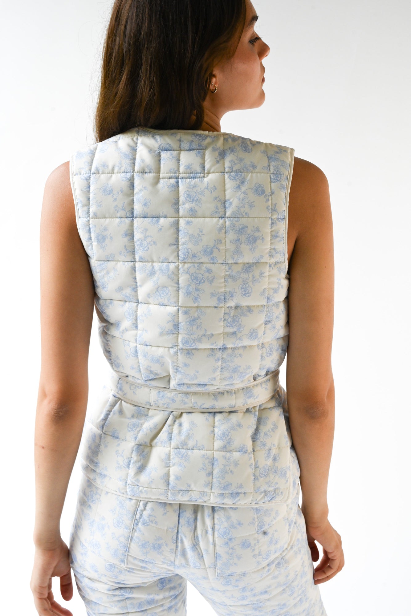 Carrington Quilted Wrap Vest | Blue Toile