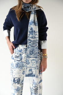 Delft Knit Scarf | White & Blue