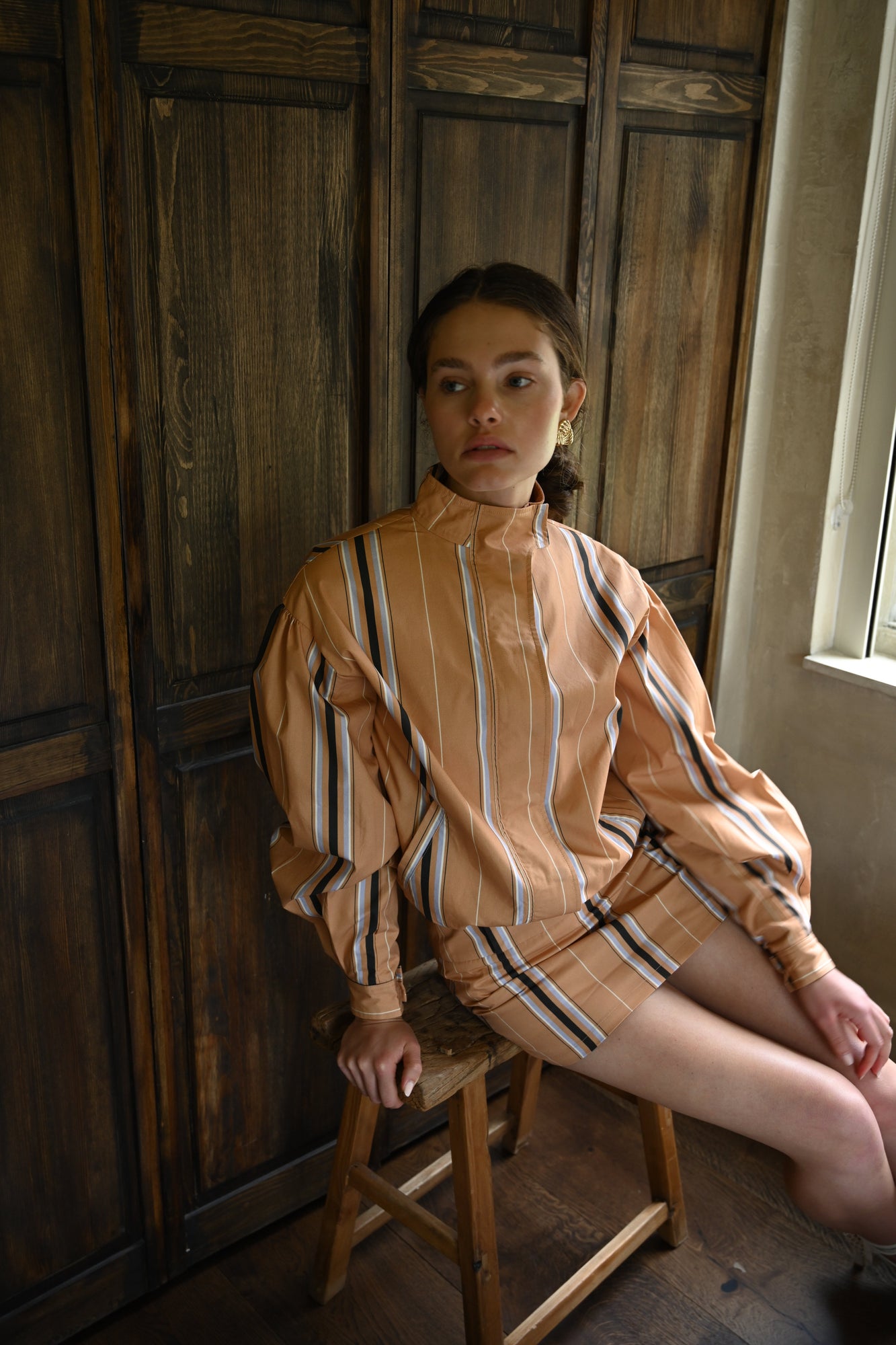 Owen Cotton Skort | Camel Striped