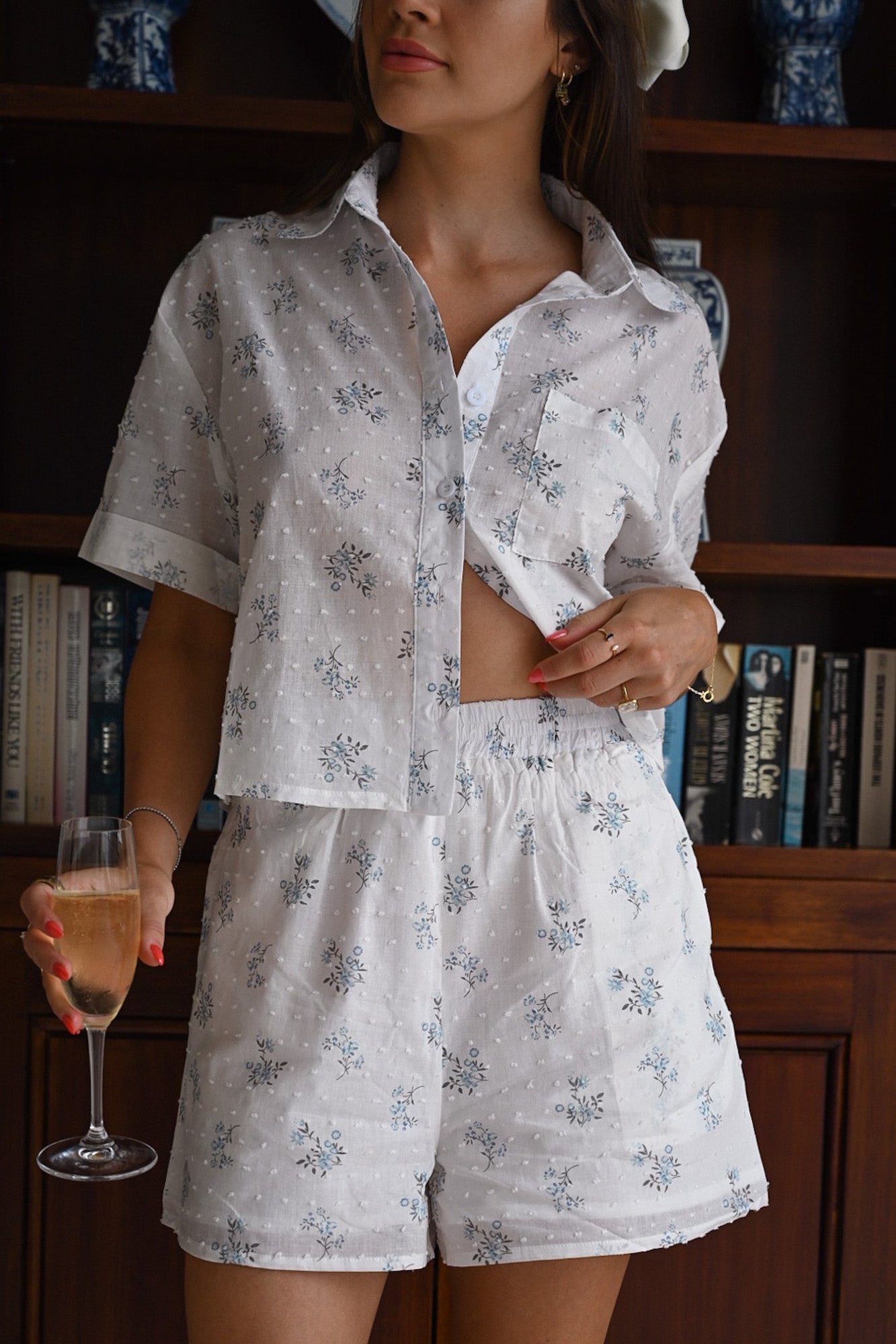 Rosy Collared Shorts Set | Baby's Breath