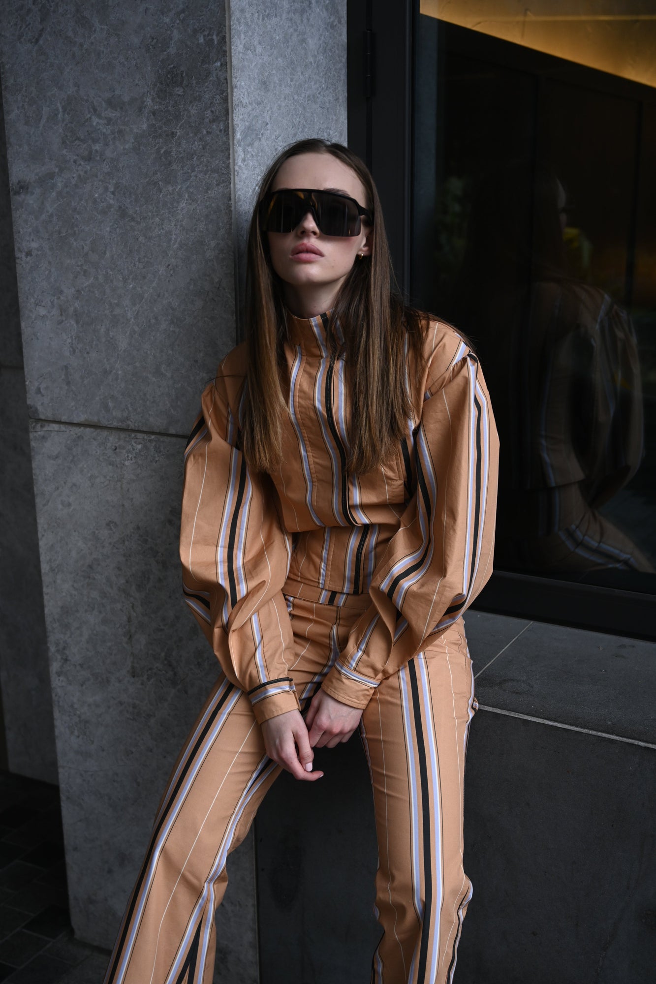 Mindy Cotton Jacket | Camel Striped