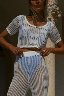 Calypso Gauzy Lace Top | White