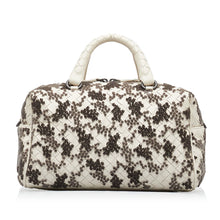 Bottega Veneta Pre-Owned In Mist Intrecciato Flocked Velvet Bouquet Duffel Bag | Women | White x Black