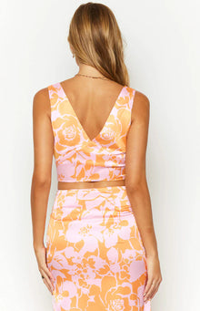 Dahlia Crop Top | Orange And Pink Floral Print