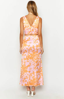 Dahlia Maxi Skirt | Orange And Pink Floral Print