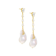 Gold Dangling CZ Baroque Pearl Stud Earring - Adina's Jewels
