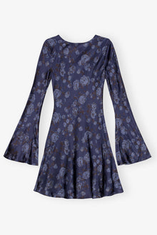 Dark Blue Floral Printed Mini Dress | Peacoat