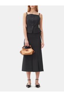 Dark Grey Stripe Suiting Midi Skirt | Phantom