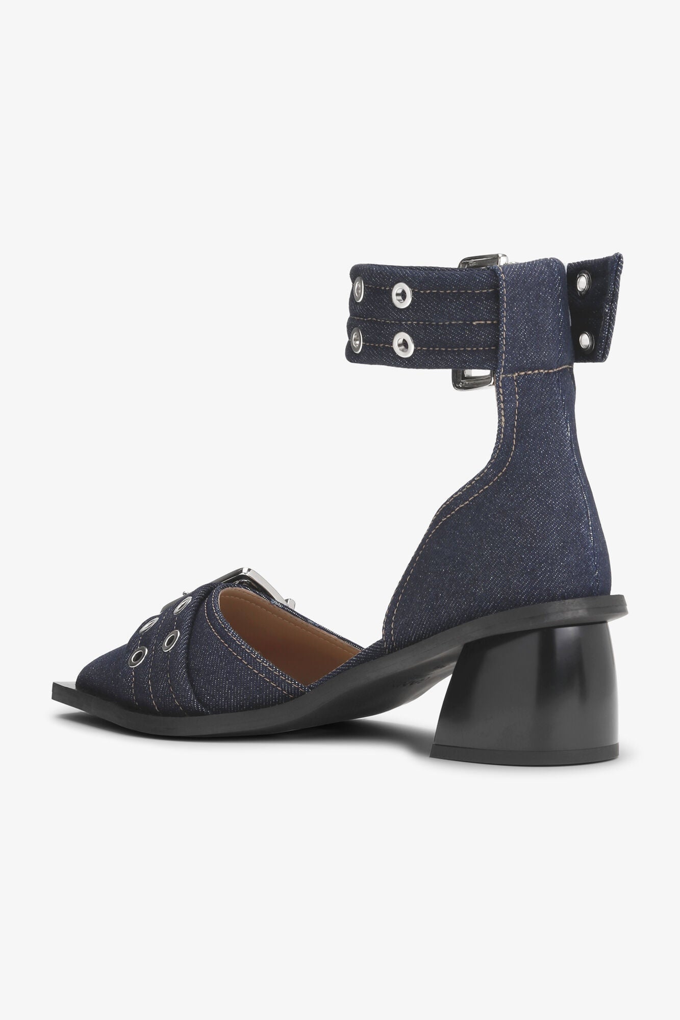 Denim Feminine Buckle Open Cut Pumps | Dark Navy