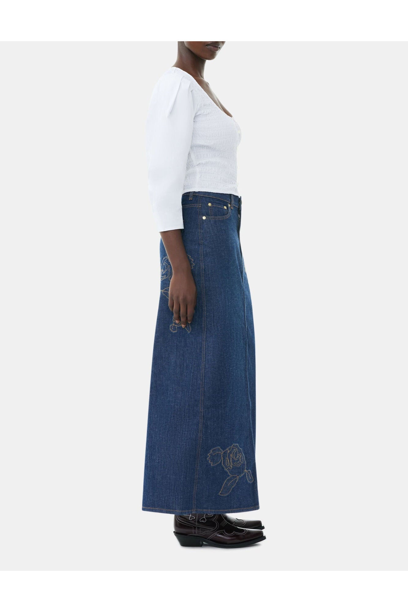 Denim Rose Maxi Skirt | Rinse