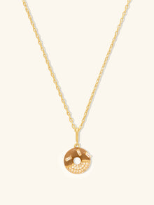 Donut Coffee Glazed Necklace | 5A Grade Cubic Zirconia/Enamel | 14K Gold Plated Brass
