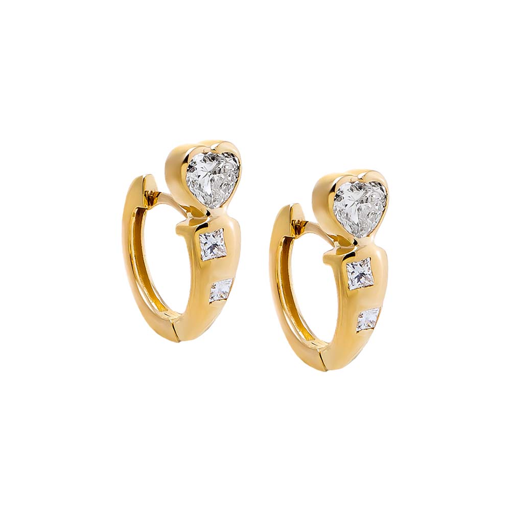 14K Gold Lab Grown Diamond Heart Top Huggie 14K - Adina's Jewels