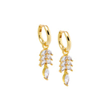 Gold CZ Marquise Dangling Fish Bone Huggie Earring - Adina's Jewels