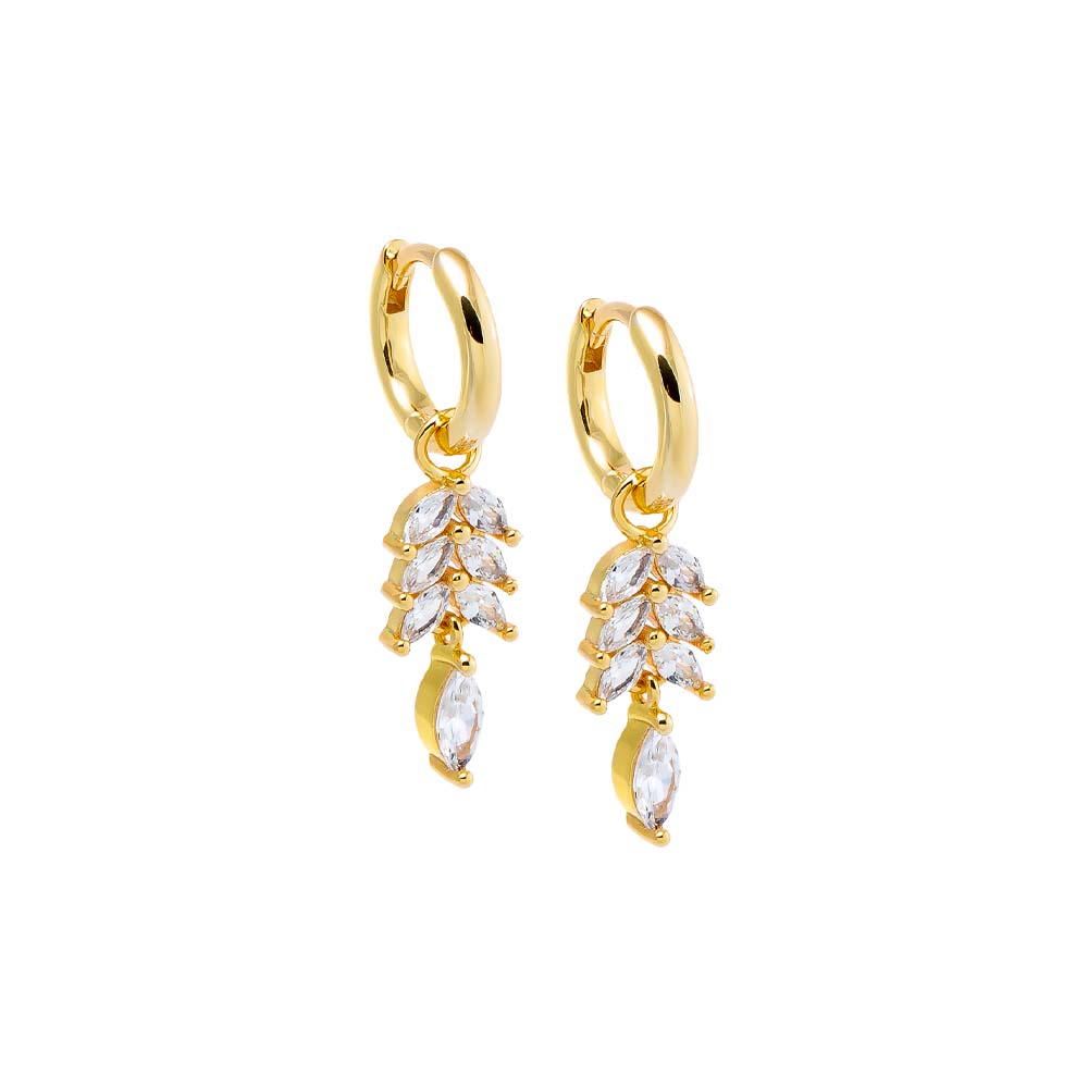Gold CZ Marquise Dangling Fish Bone Huggie Earring - Adina's Jewels