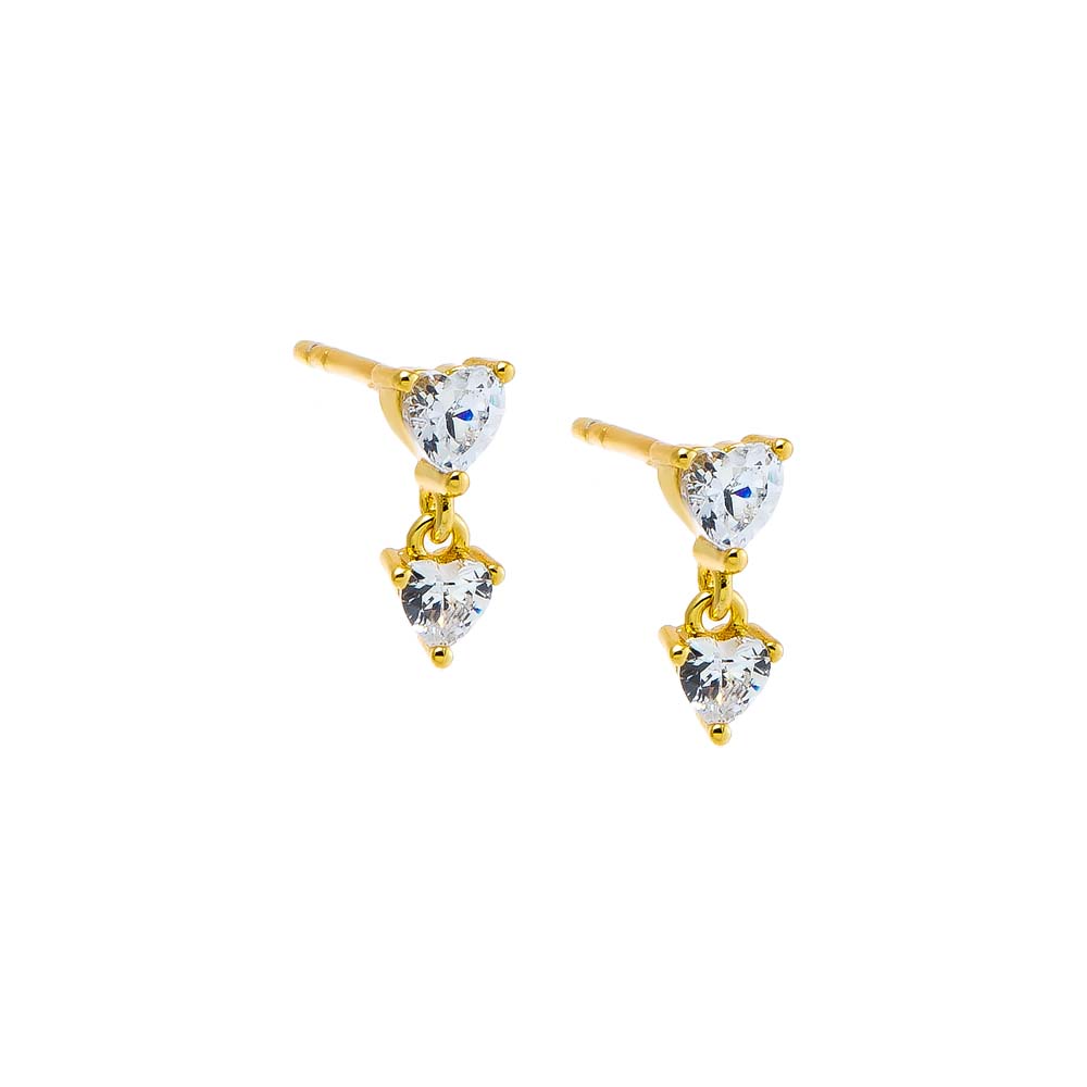 Gold CZ Double Heart Stud Earring - Adina's Jewels