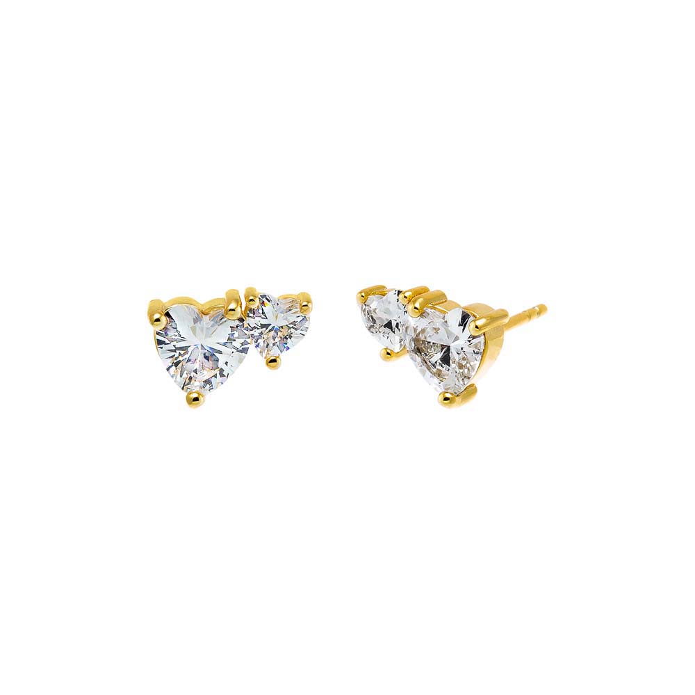Gold Multi CZ Heart Stud Earring - Adina's Jewels