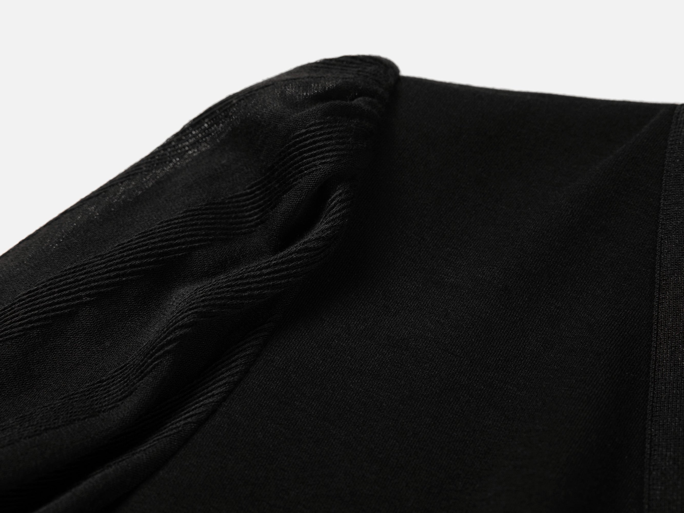 V-Neck Sheer Textured Sleeve Midi Dress | Black
