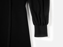 V-Neck Sheer Textured Sleeve Midi Dress | Black