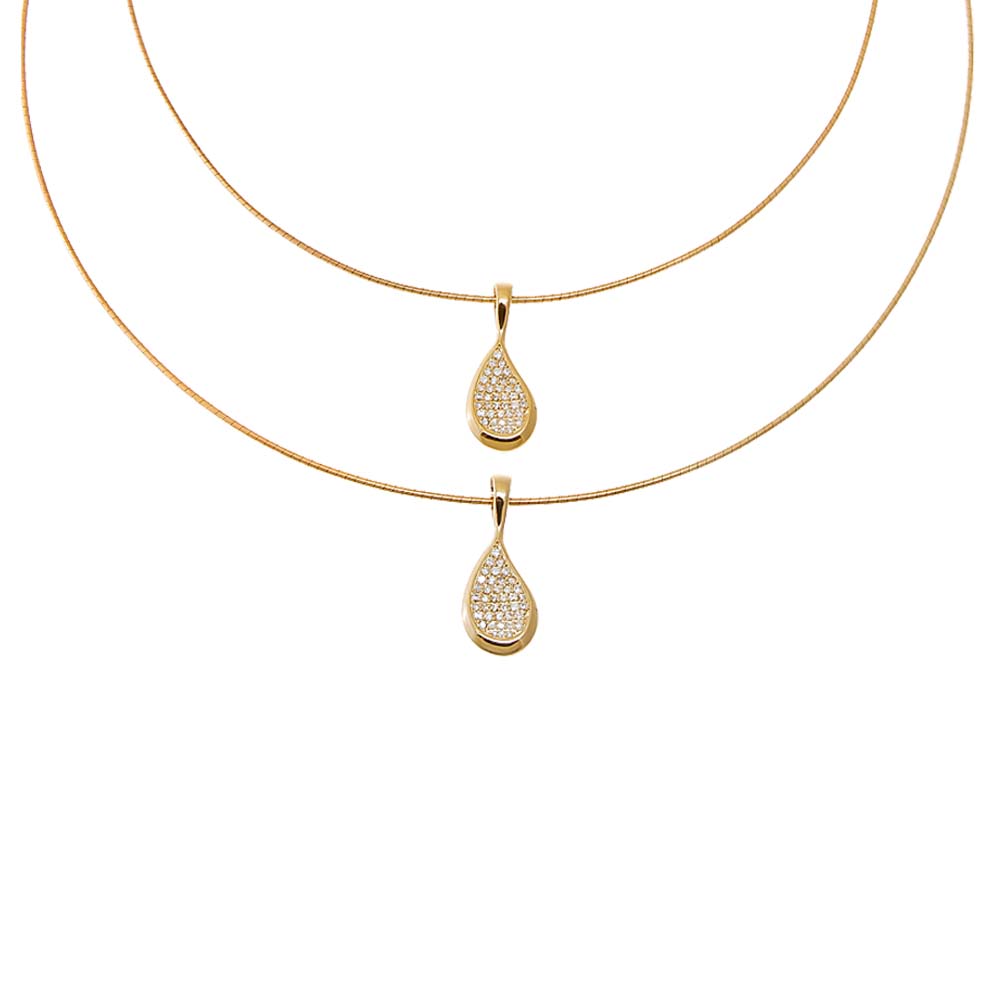 Diamond Pave Curved Pear Omega Chain Necklace 14K - Adina's Jewels