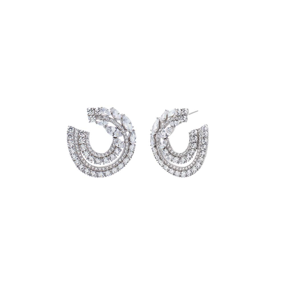 Silver Fancy Colored Pear Accented Loop Stud Earring - Adina's Jewels