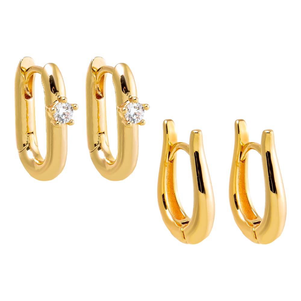 Gold The Ovals Huggie Earring Combo Set - Adina's Jewels