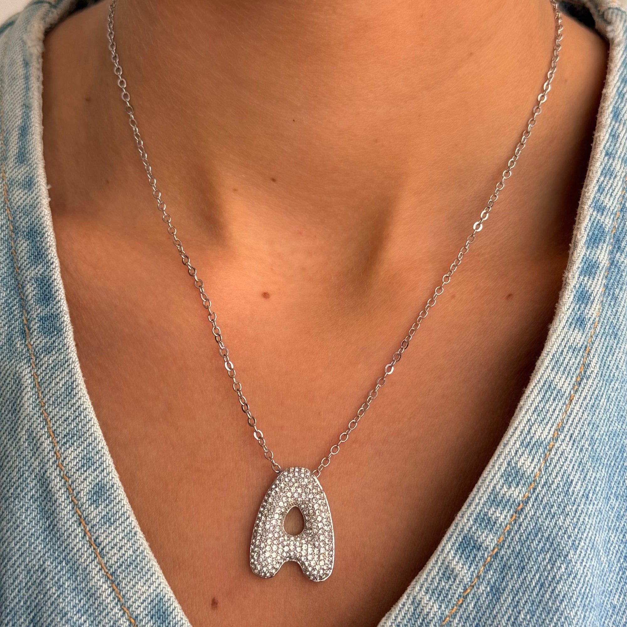 Pave XL Initial Pendant Necklace - Adina's Jewels