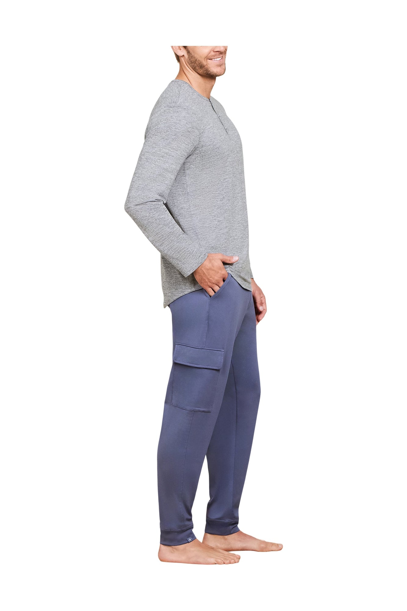 Mens | Malibu Collection Butterchic Long Sleeve Henley | Heathered Steel