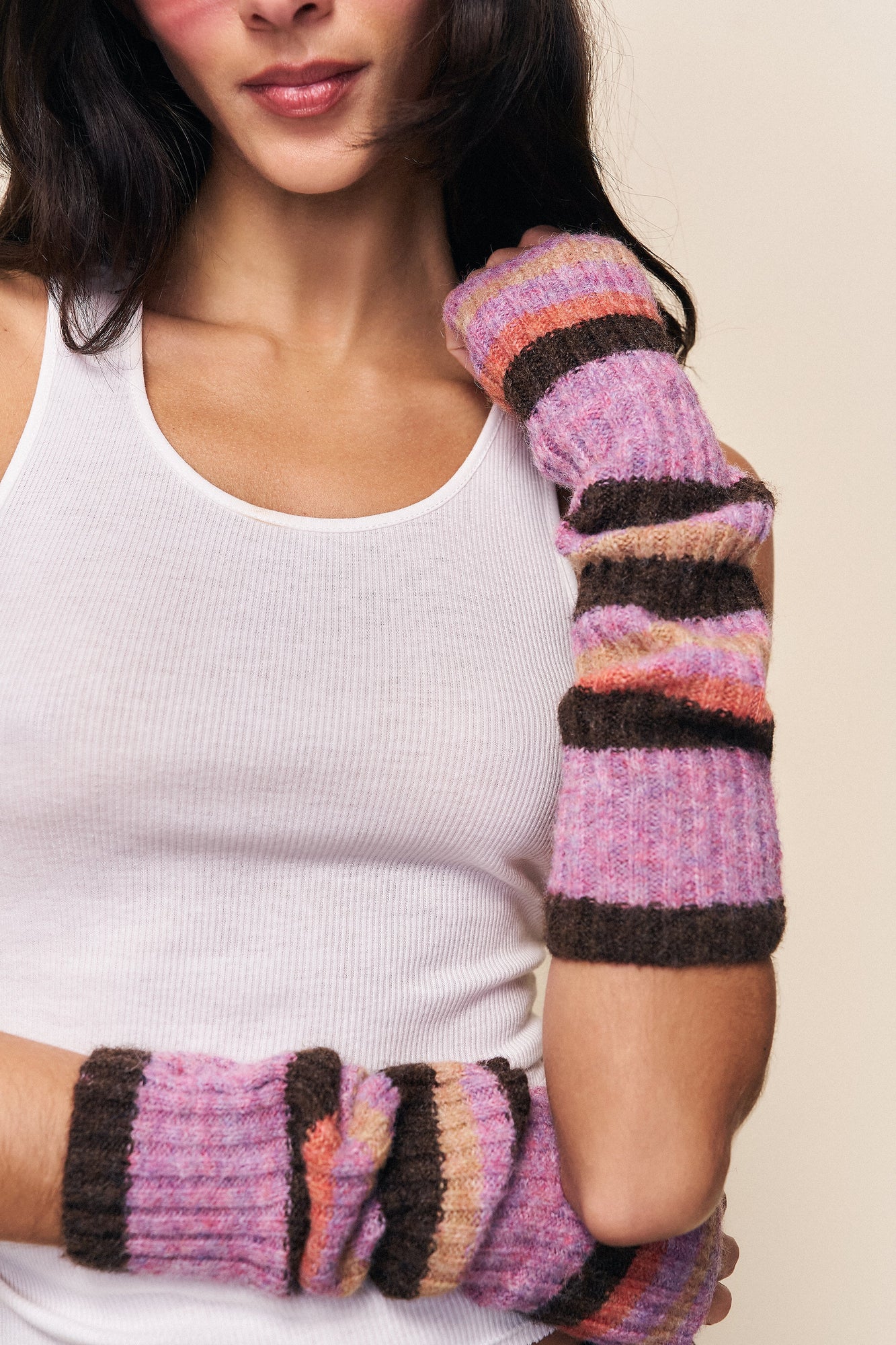 Womens | Rib Arm Warmers | Striped Pink Multi