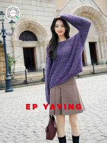 Mohair Fancy Yarn Wool Sophisticated Knit Top | Purple