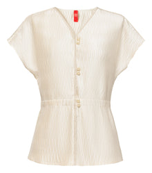 V-Neck Waist-Defining Shirt | Beige