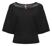 Round Neck Top Waist-Defining Short-Sleeve Knit Top | Black