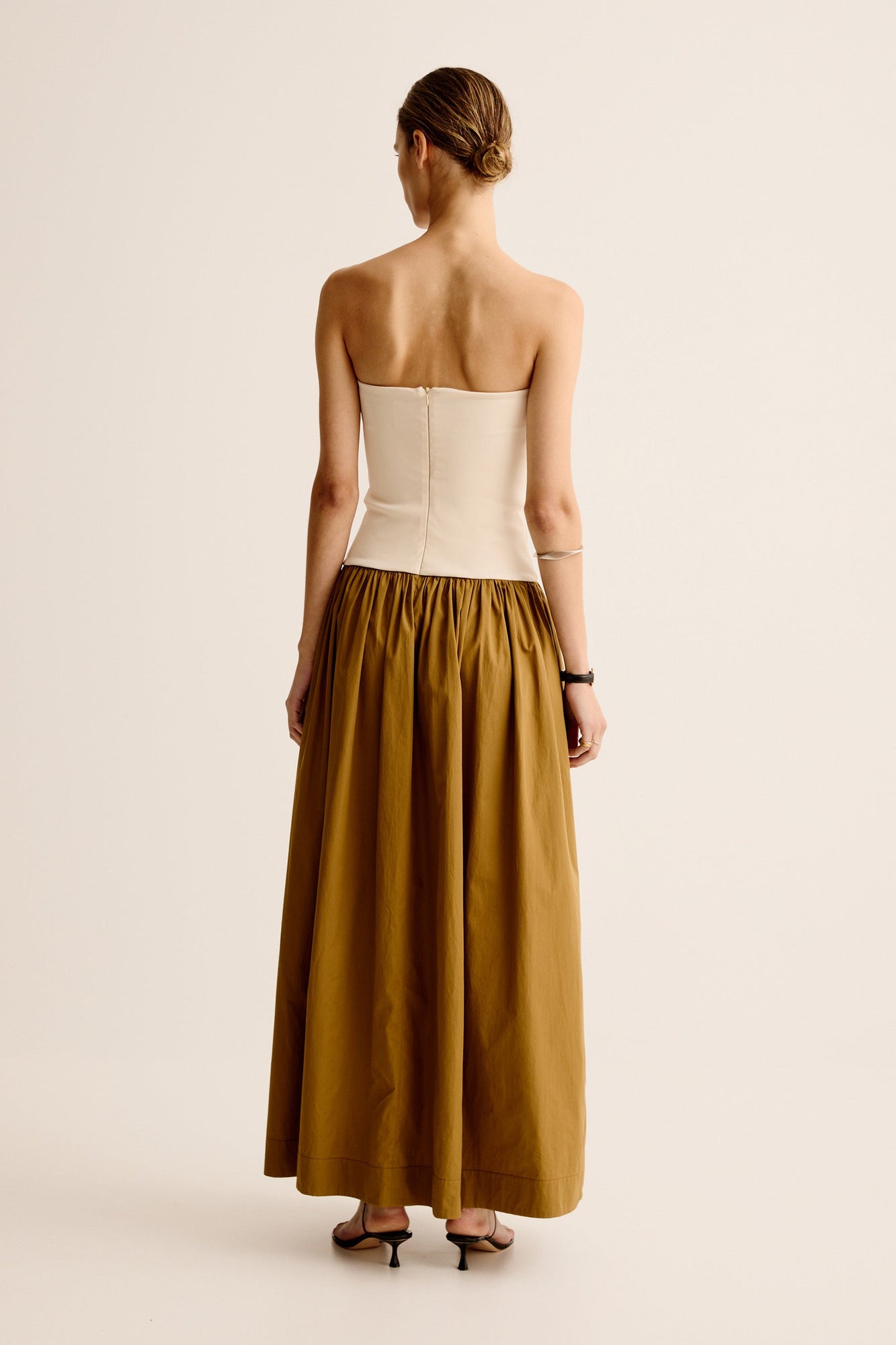 Duo Strapless Knit Cotton Dress | Crema / Light  Olive