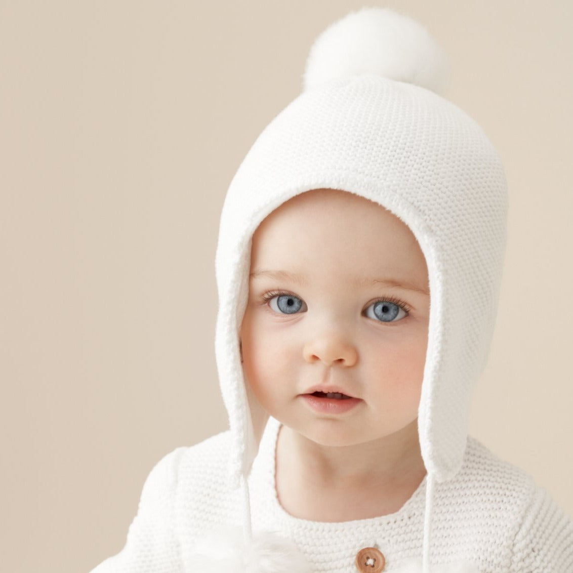 Unisex | Sofia & Finn White Pom Pom Baby Hat | White
