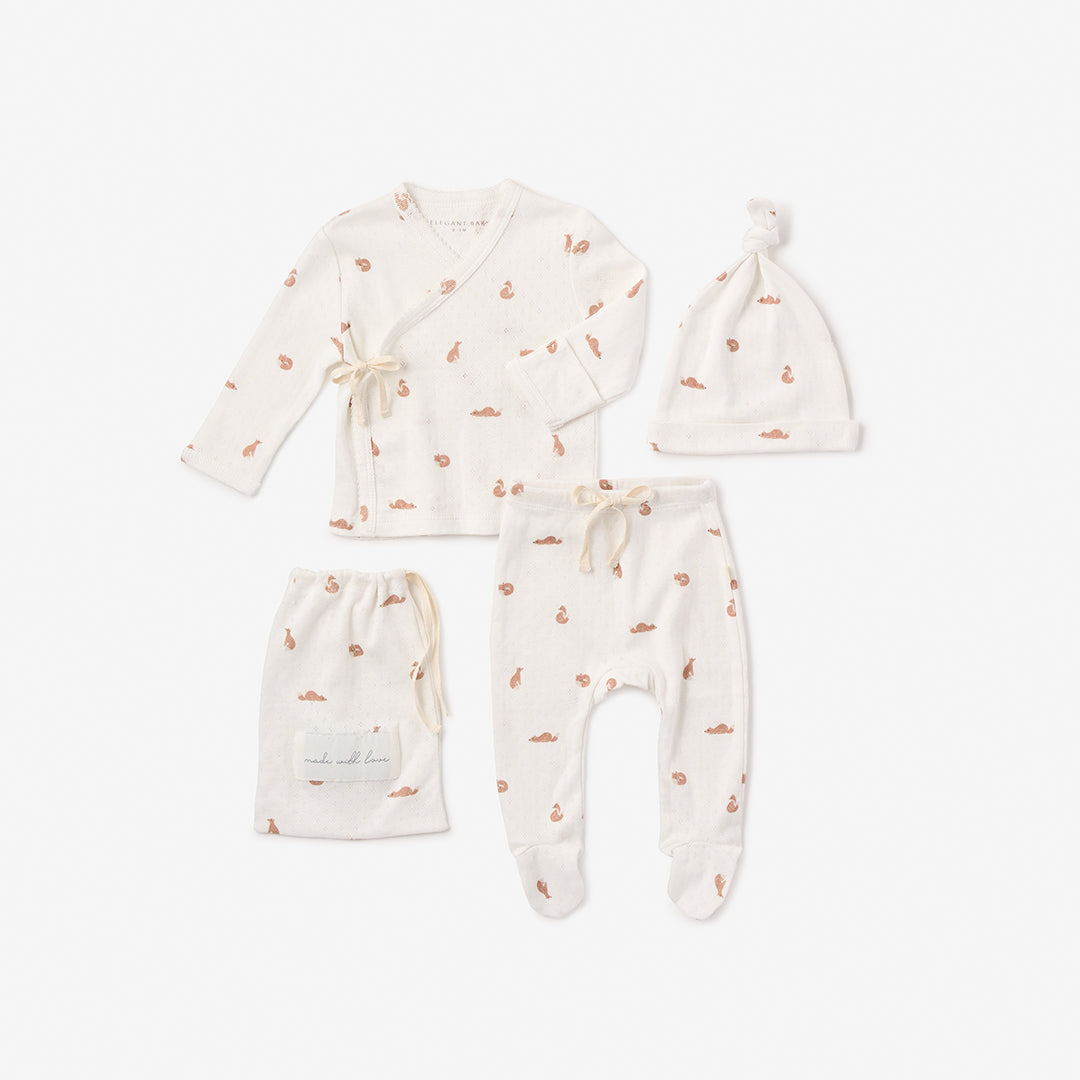 Boys | Fox Printed Organic Cotton Layette Set | White