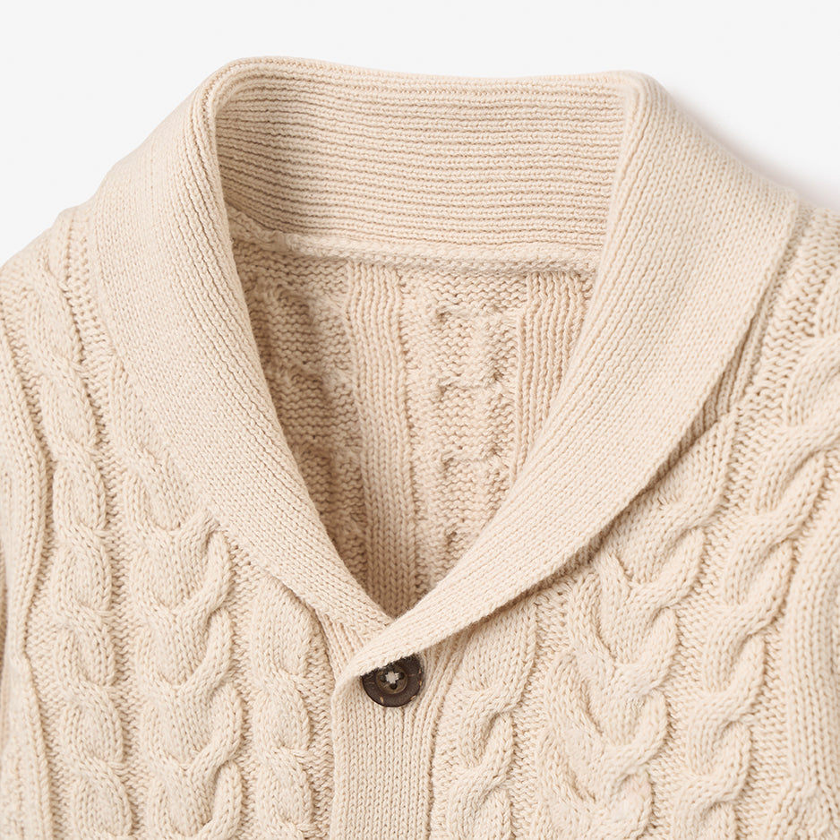 Unisex | Wheat Horseshoe Cable Knit Baby Cardigan | Wheat