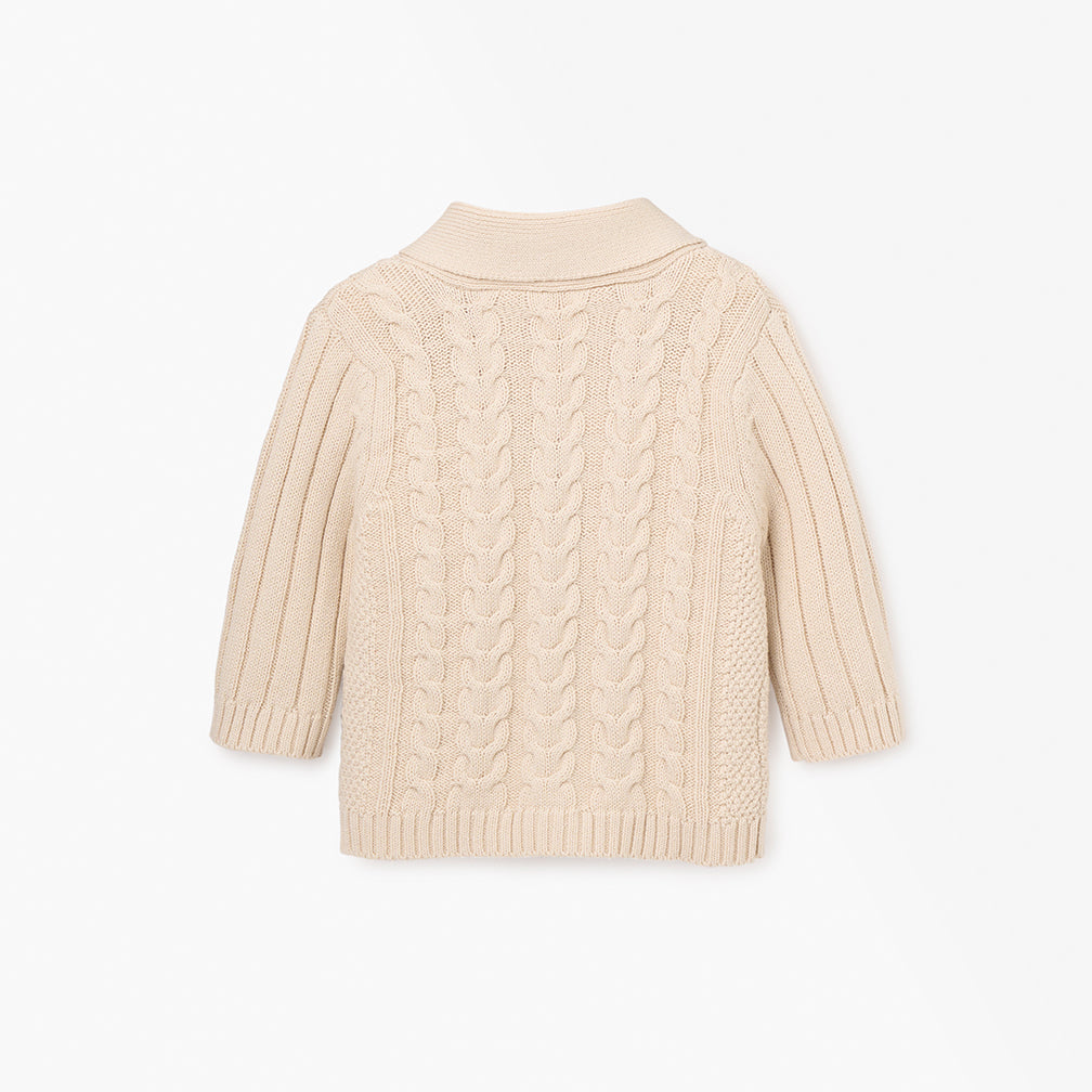 Unisex | Wheat Horseshoe Cable Knit Baby Cardigan | Wheat