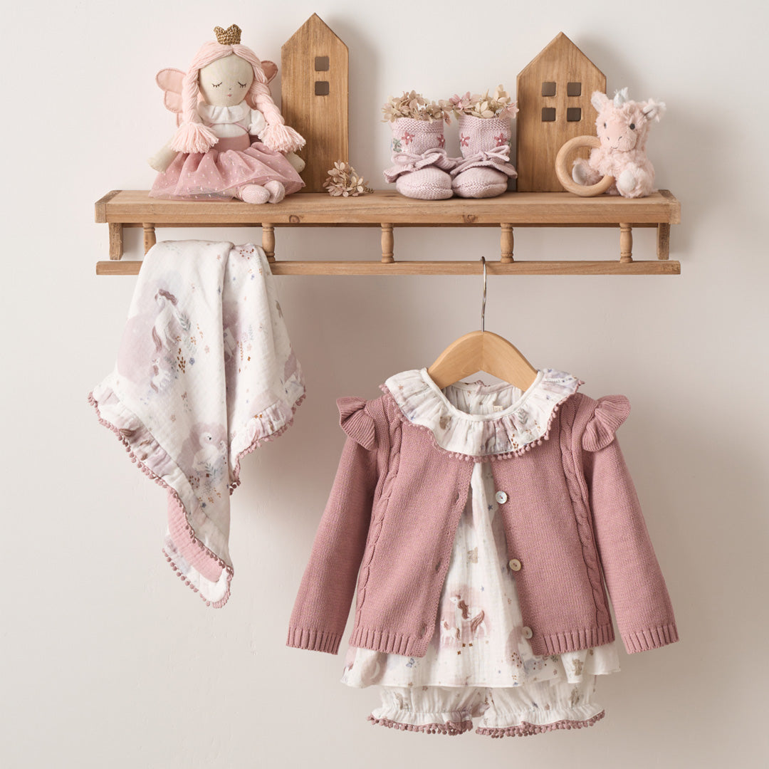 Girls | Mauve Flutter Sleeve Cable Cardigan | Mauve
